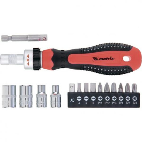 Jogo com Chave Catracada Soquetes E Bits Encaixe 1/4″ 16 Peças MTX