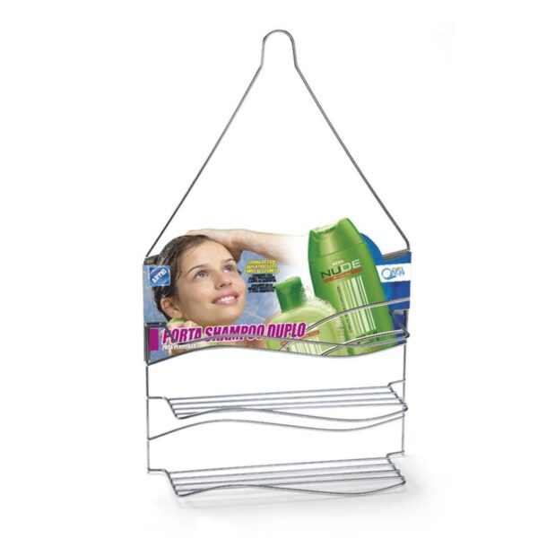 Porta Shampoo Duplo para Banheiro 42,4cm Onda Cromado
