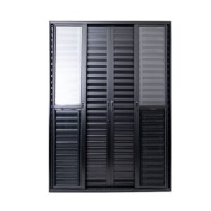 Porta Balcão Veneziana 6 Folhas Vidro Liso Alumínio Preto Lux