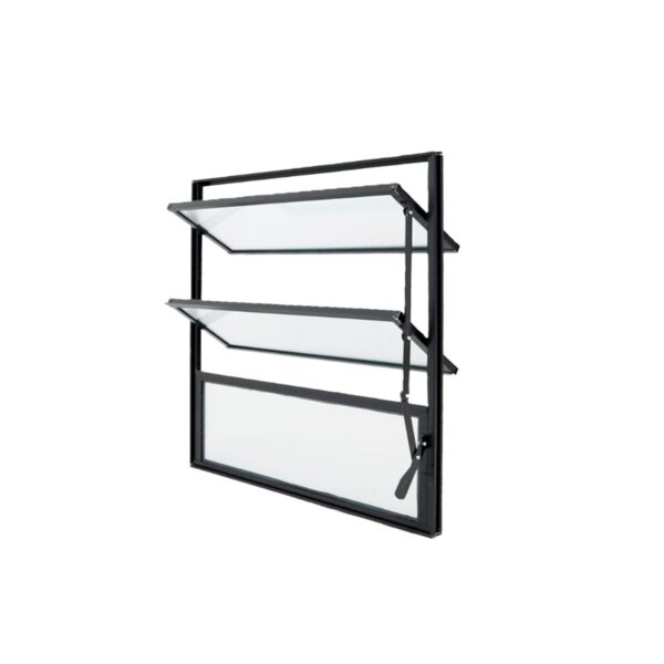 Janela Basculante 3 Folhas Vidro Boreal Alumínio Preto Lux