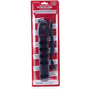 Filtro de Linha com 5 Tomadas e USB 10A 1 Metro Force Line