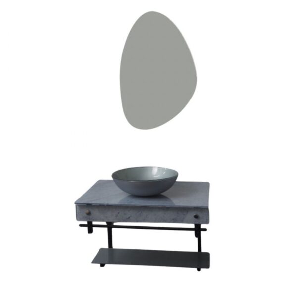 Kit Banheiro Vidro Cuba Bancada e Espelho L60 Cimento 62,5cm Vmex