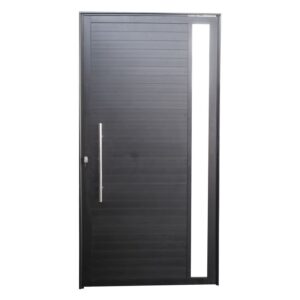 Porta Pivotante Lambril Alumínio Preto com Visor 210x100cm Lux