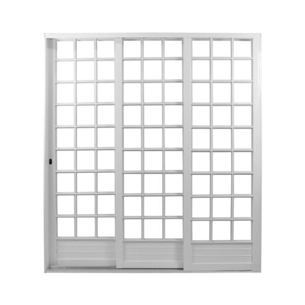 Porta de Correr 3 Folhas Vidro Liso Aço Branco MGM