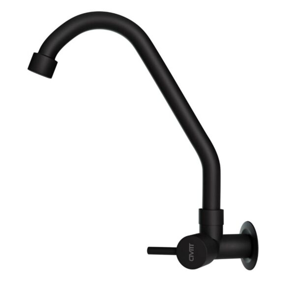 Torneira para Cozinha Parede 1/4V Bica Alta Preto Fosco Alavanca