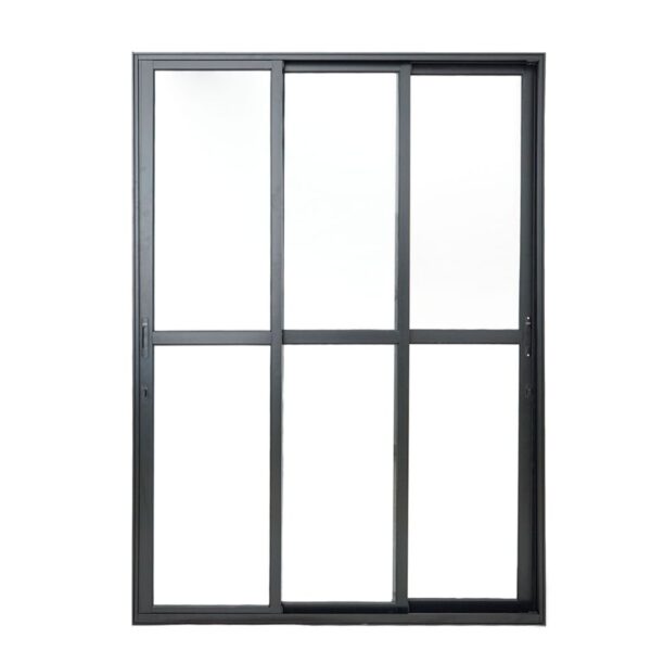 Porta Balcão 3 Folhas Vidro Liso Alumínio Preto Lux