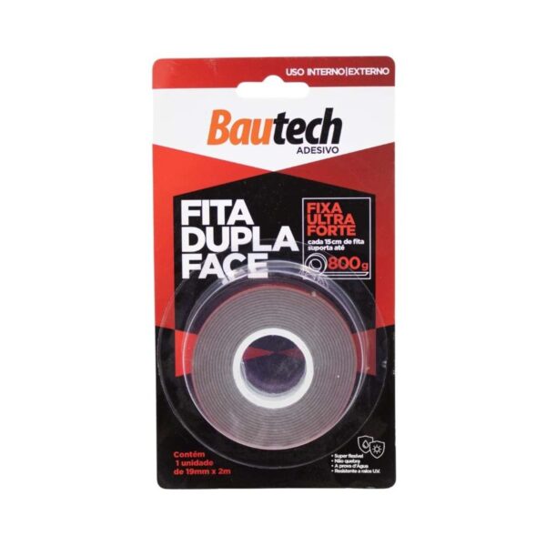 Fita Dupla Face Interna/Externa Transparente 19mm x 2m Bautech