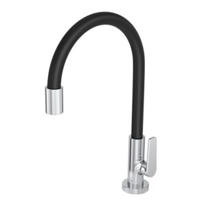 Torneira para Cozinha Mesa 1/4V Bica Alta Preta Motion Flexível