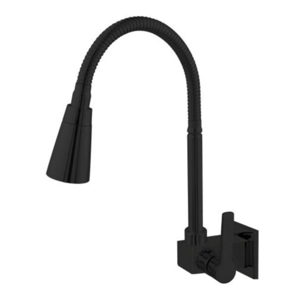 Torneira para Cozinha Parede 1/4V Bica Alta Preto Cônica C55