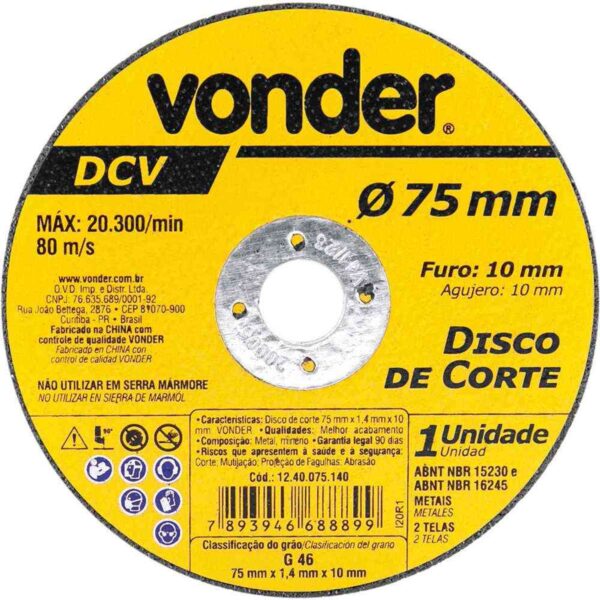Disco de Corte para Aço Inox 3″ DCV Vonder