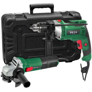 Conjunto Esmerilhadeira 4.1/2 Pol. + Furadeira 1/2 Pol. 220V com Maleta, Jogo de Brocas e Disco DWT-EFD-751