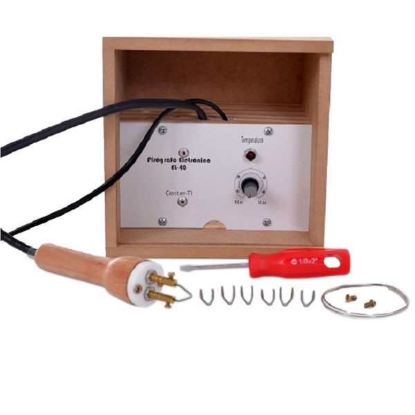 Pirógrafo Profissional e Hobby 45W 220V Caixa em Madeira e Acessórios CENTER-TI-PC
