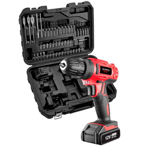 Parafusadeira/Furadeira a Bateria 12V Li-Ion com Carregador Bivolt Maleta e Acessórios MONDIAL-PF-07MA