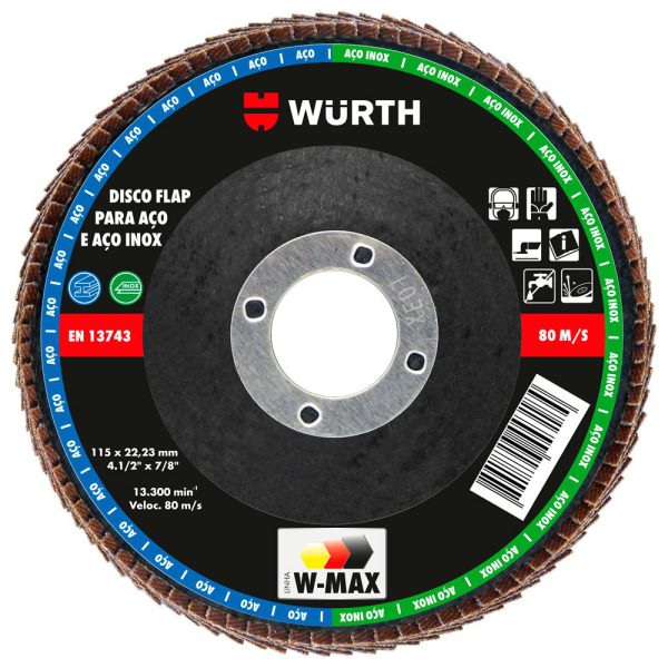 Disco Flap 4.1/2 Pol. 115mm Grão 40 para Aço e Aço Inox WURTH-5986214001