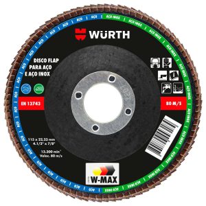 Disco Flap W-Max 4.1/2 Pol. 115mm Grão 120 para Aço e Inox WURTH-0578312120