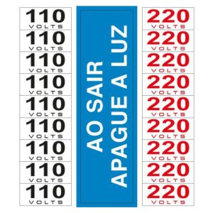 Placas de Sinalização 110 Volts + 220 Volts + Ao Sair Apague a Luz BEMFIXA-6580