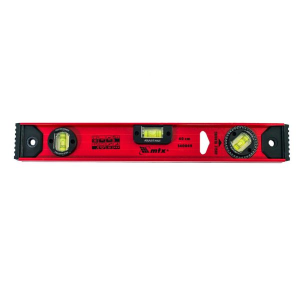 Nível de Alumínio Reforçado Vermelho 16 Pol. 400mm 2 Bolhas 1 Rotativa MTX-340049