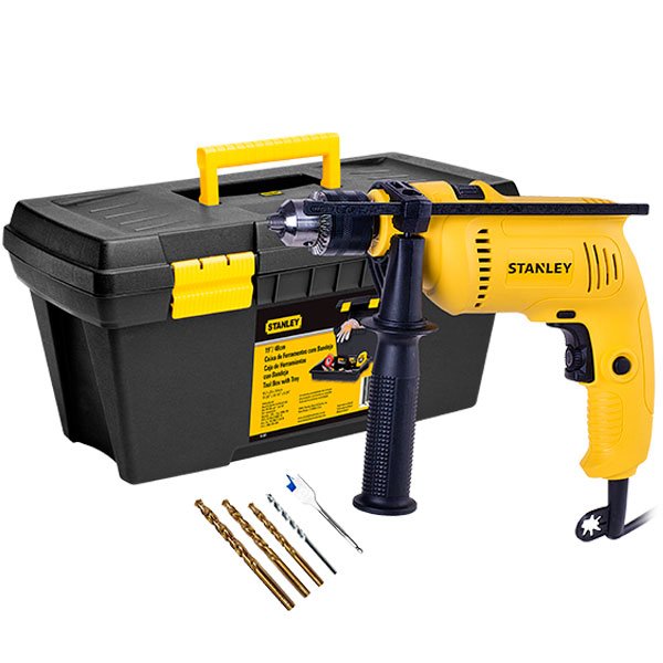 Kit Furadeira de Impacto 1/2 Pol. 600W 110V com Caixa de Ferramentas e Jogo de Brocas STANLEY-SDH600K5