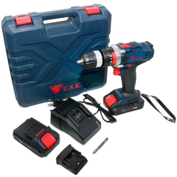 Parafusadeira/Furadeira de Impacto a Bateria 21V com Carregador 2 Bat. e Maleta USK-MAX-08