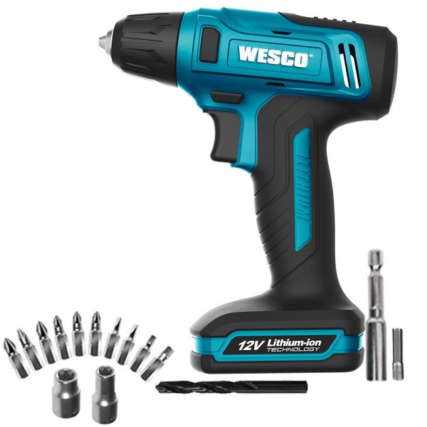 Parafusadeira/Furadeira a Bateria 12V 1.3Ah Li-Ion 3/8 Pol. com Carregador Estojo e Acessórios WESCO-WS2555K
