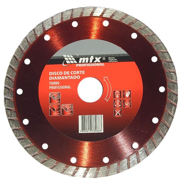 Disco de Corte Diamantado Turbo 180×25,4mm Corte Seco com Anel Adaptador 22,23mm. MTX-731239