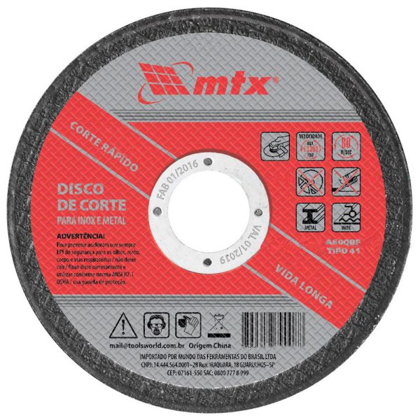 Disco de Corte 115×1,0x22mm para Inox e Metal MTX-7375255