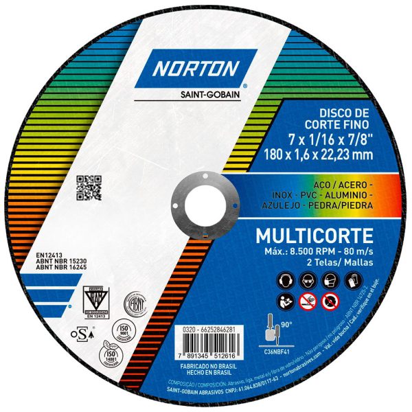 Disco de Corte Multicorte 180×1,6×22,23mm NORTON-66252846281