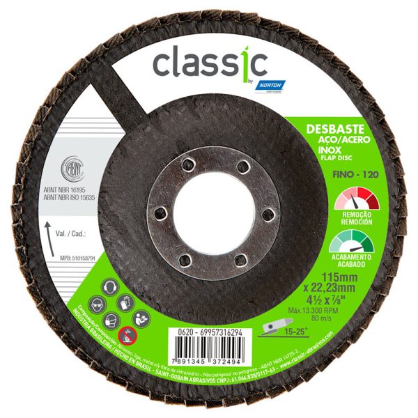 Disco Flap Classic R801 115 x 22,23mm Grão 120 NORTON-69957316294