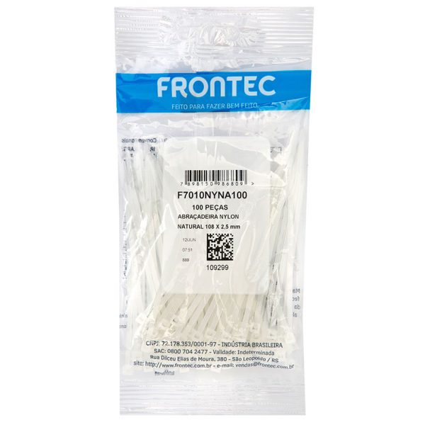 Abraçadeira de Nylon Natural 100 x 2,5mm com 100 Unidades FRONTEC-F7010NYNA100