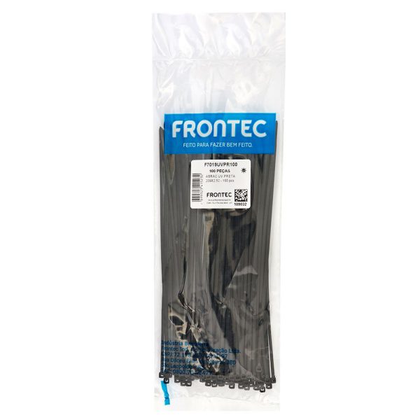 Abraçadeira de Nylon Preta 209 x 2,5mm com 100 Unidades FRONTEC-F7019UVPR100