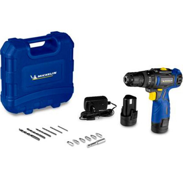 Kit Parafusadeira/Furadeira à Bateria 12V com 2 Baterias, Carregador e Maleta com Acessórios MICHELIN-MI006