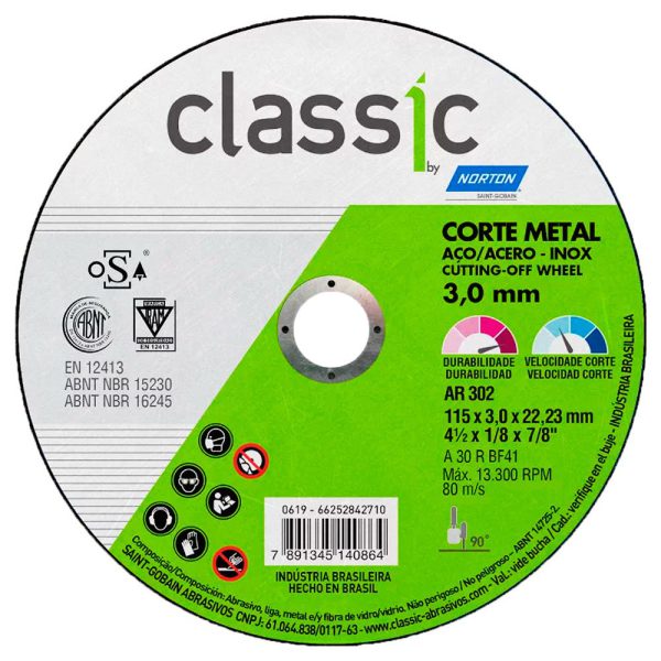 Disco de Corte de Metal Reforçado de 4.1/2 Pol. NORTON-AR302-115