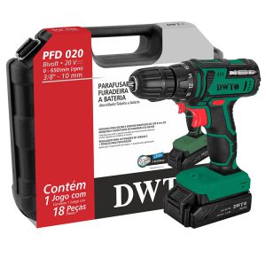 Parafusadeira Furadeira PFD020 3/8 Pol. 20V Bivolt com 18 Acessórios e Maleta DWT-6005020000