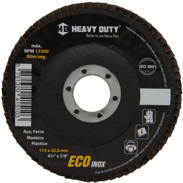 Disco Flap Eco Inox de Fibra Cônico 4.1/2 Grão 40 HEAVY DUTY-123028