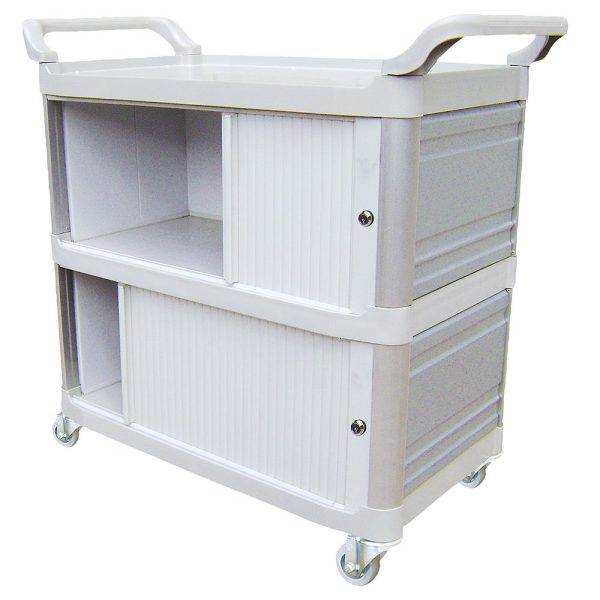 Carro Bandeja Extra Triplex 1,07m x 54cm x 97cm com Fechamento Lateral e Portas BRALIMPIA-CA3000