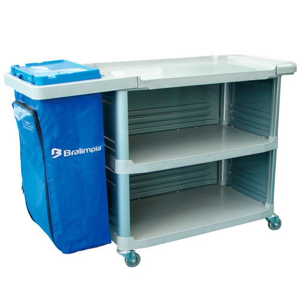 Carro Extra Triplex 1,24m x 55cm x 96cm com 1 Bolsa Azul e Fechamento Lateral BRALIMPIA-CH01AZ