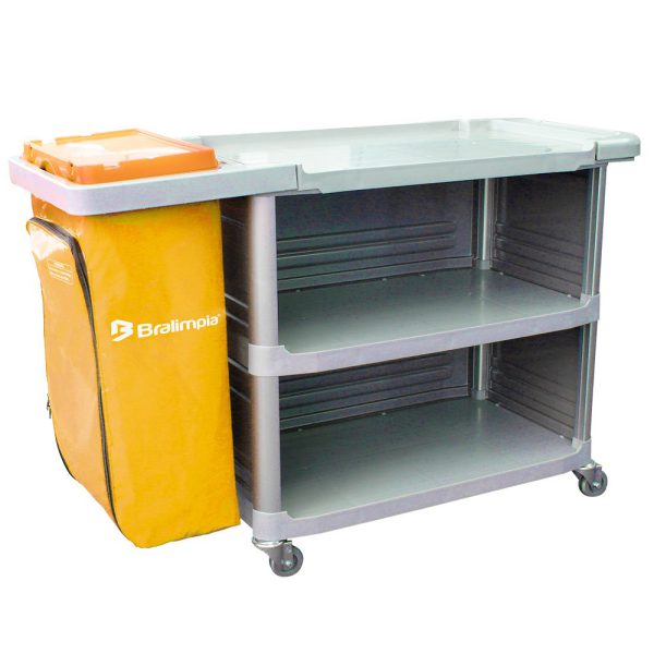 Carro Extra Triplex 1,24m x 55cm x 96cm com 1 Bolsa Amarela e Fechamento Lateral BRALIMPIA-CH01AM