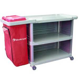 Carro Extra Triplex 1,24m x 55cm x 96cm com 1 Bolsa Vermelha e Fechamento Lateral BRALIMPIA-CH01VM