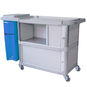 Carro Extra Triplex 1,24m x 55cm x 96cm com 1 Bolsa Azul, Fechamento Lateral e Portas BRALIMPIA-CA01AZ