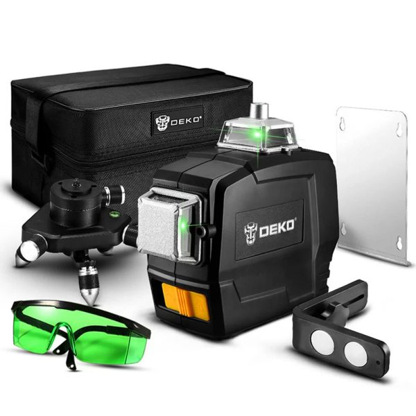 Nível a Laser Profissional 12 Linhas Verdes 20m 532nm com Acessórios DEKO-DKLL12PB1