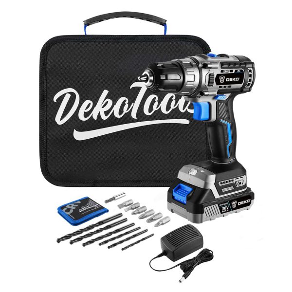 Parafusadeira Furadeira Brushless 3/8 Polegadas 42Nm Bateria 20V Li-ion Carregador Bivolt com Maleta e Acessórios DEKO-DKBL20DU3-B