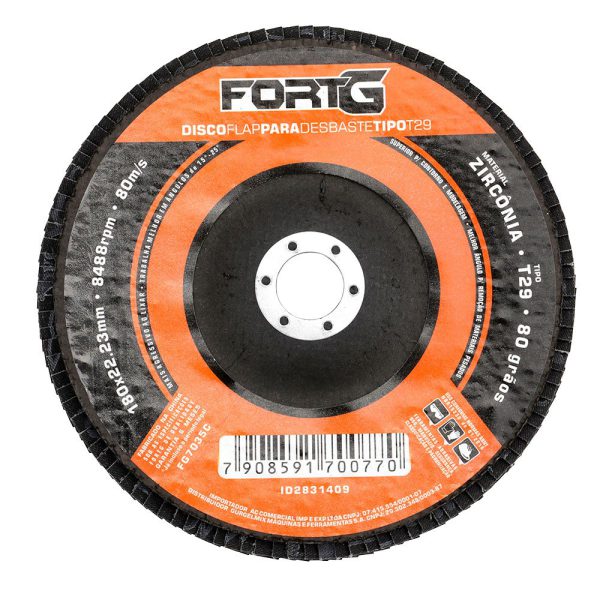Disco Flap Abrasivo de Zircônia para Desbaste tipo T29 7′ 180×22,23mm Grão 80 FORTGPRO-FG7035C