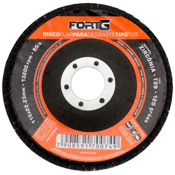 Disco Flap Abrasivo de Zircônia para Desbaste tipo T29 4.1/2′ 115×22,23mm Grão 120 FORTGPRO-FG7032C