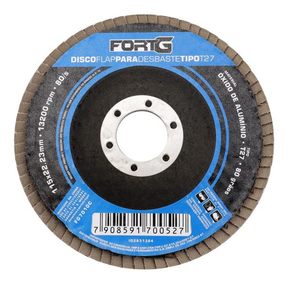 Disco Flap Abrasivo de Alumínio para Desbaste tipo T27 4.1/2′ 115×22,23mm Grão 80 FORTGPRO-FG7010C