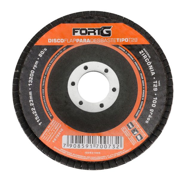 Disco Flap Abrasivo de Zircônia para Desbaste tipo T29 4.1/2′ 115×22,23mm Grão 100 FORTGPRO-FG7031C