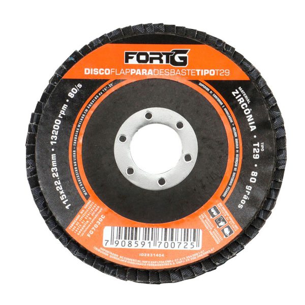 Disco Flap Abrasivo de Zircônia para Desbaste tipo T29 4.1/2′ 115×22,23mm Grão 80 FORTGPRO-FG7030C