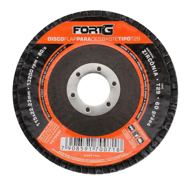 Disco Flap Abrasivo de Zircônia para Desbaste tipo T29 4.1/2′ 115×22,23mm Grão 60 FORTGPRO-FG7029C