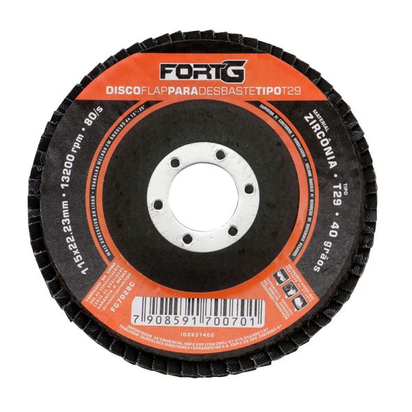 Disco Flap Abrasivo de Zircônia para Desbaste tipo T29 4.1/2′ 115×22,23mm Grão 40 FORTGPRO-FG7028C