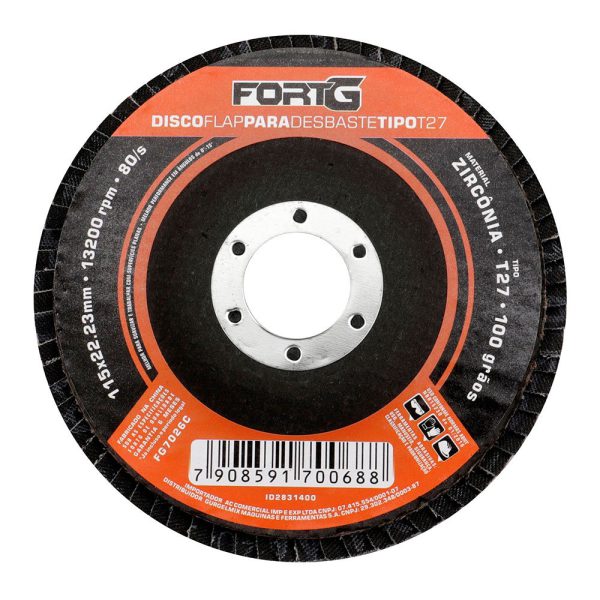 Disco Flap Abrasivo de Zircônia para Desbaste tipo T27 4.1/2′ 115×22,23mm Grão 100 FORTGPRO-FG7026C
