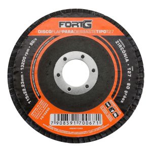Disco Flap Abrasivo de Zircônia para Desbaste tipo T27 4.1/2′ 115×22,23mm Grão 80 FORTGPRO-FG7025C